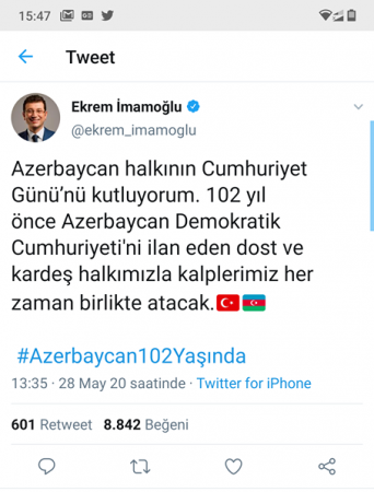 İmamoğludan Azərbaycana TƏBRİK: