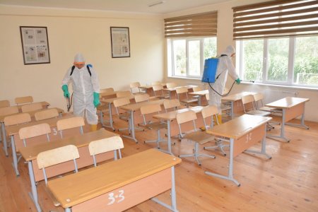 Tərtərdə imtahan binaları dezinfeksiya olunur - 