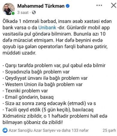 “Unibank”dan şikayət… 