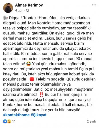 “Kontakt Home” qüsurlu malları yeni məhsul kimi satır -