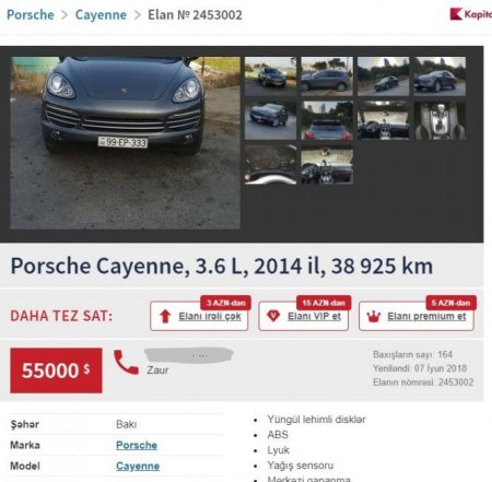 Pərvin "Porsche"sini satır: 55 min dollar verirlər - 