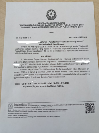 TƏBİB əmr imzaladı, diş texniki həkim oldu - 
