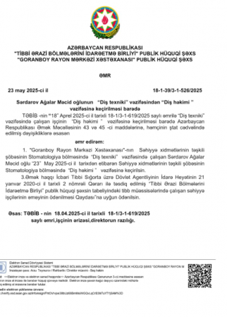 TƏBİB əmr imzaladı, diş texniki həkim oldu - 